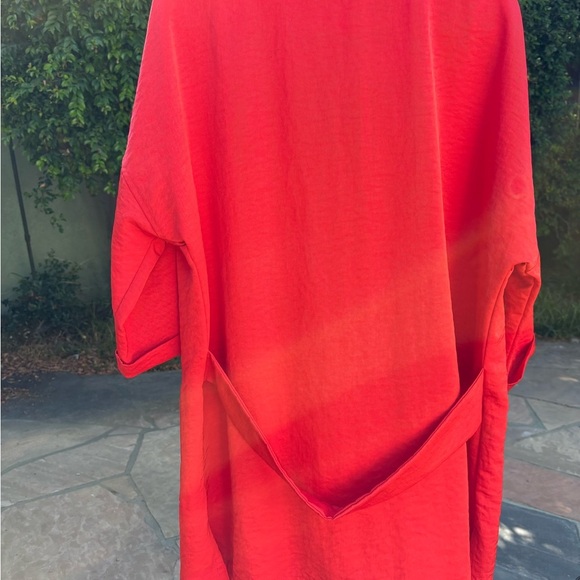 Vilagallo Jacket Red Lightweight 3/4 Sleeve Slouchy Silky Size 44 Large - Picture 3 of 11